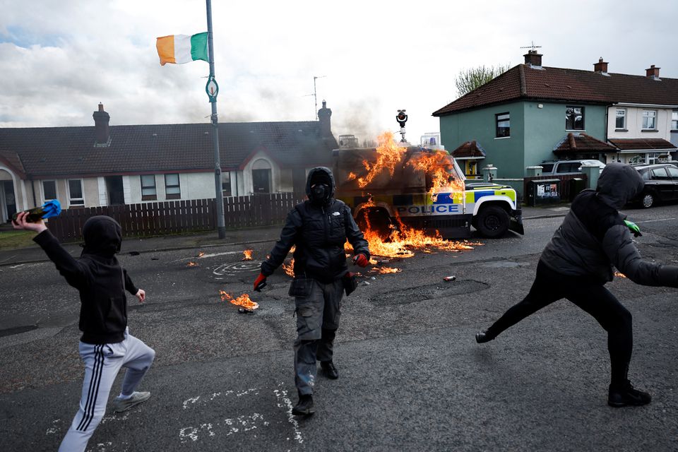 A number of masked people attacked a police vehicle with petrol bombs and other objects at a parade opposing the Good Friday peace accord in Londonderry, police said on Monday, a day before U.S. President Joe Biden visits Belfast. A Reuters photograph showed four young people in the mainly Irish nationalist area of Creggan throwing petrol bombs at an armoured police vehicle, which was covered in flames on one side. The crowd dispersed shortly afterwards and police said nobody was injured. Monday marked the 25th anniversary of the signing of the Good Friday Agreement that largely ended three decades of sectarian bloodshed in Northern Ireland. There is still some sporadic violence by small groups opposed to peace. Britain's MI5 intelligence agency late last month increased the threat level in Northern Ireland from domestic terrorism to severe - meaning an attack is highly likely. It has been mostly at the second highest category since its introduction in 2010 and was raised after an off-duty police officer was left seriously injured following a gun attack by the new IRA, one of the small dissident militant groups. Biden is due to arrive in Belfast on Tuesday and make an address at a Belfast university on Wednesday, before travelling to Ireland for a further three days.