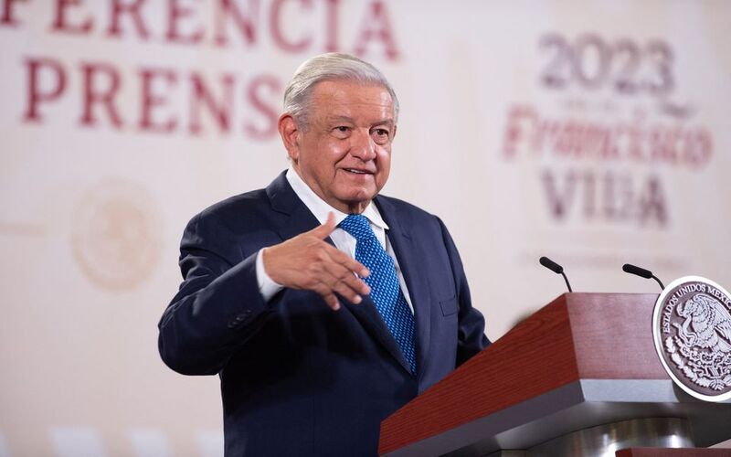 Mexican President Andres Manuel Lopez Obrador speaks during a news conference in which he panned U.S. military spending on Ukraine as "irrational" stepping up criticism of the war effort as he urged Washington to devote more resources to helping Latin American countries, at the National Palace in Mexico City, Mexico October 2, 2023. Mexico Presidency/Handout via REUTERS