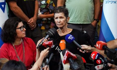 Yocheved Lifshitz, 85, an Israeli grandmother who was held hostage in Gaza, speaks to members of the press after being released by Hamas militants, at Ichilov Hospital in Tel Aviv, Israel October 24, 2023. REUTERS/Janis Laizans