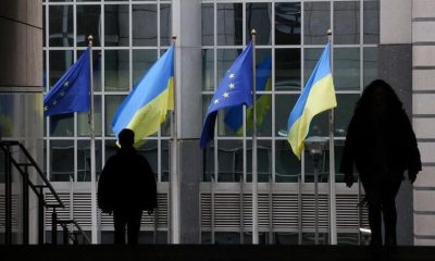 Flags of Ukraine fly in front of the EU Parliament building on the first anniversary of the Russian invasion, in Brussels, Belgium February 24, 2023. REUTERS/Yves Herman/files