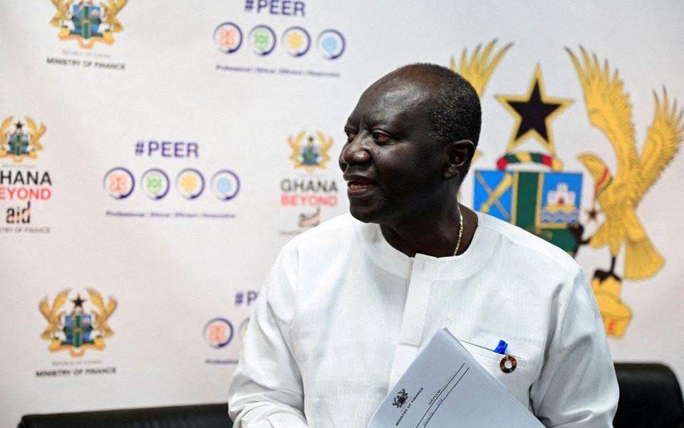 Ghana's Finance Minister Ken Ofori-Atta speaks during a news conference in Accra, Ghana December 13, 2022. REUTERS/Cooper Inveen//File Photo