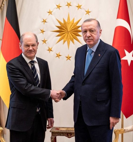 German Chancellor Olaf Scholz meets with Turkey's President Recep Tayyip Erdogan in Ankara, Turkey, March 14, 2022. Guido Bergmann/BPA/Handout via REUTERS/File Photo