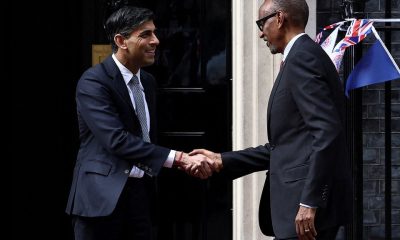 British Prime Minister Rishi Sunak shakes hands with Rwandan President Paul Kagame at Downing Street in London, Britain May 4, 2023. REUTERS/Henry Nicholls/File Photo