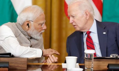 .S. President Joe Biden and India's Prime Minister Narendra Modi talk during a meeting with senior officials and CEOs of American and Indian companies in the East Room of the White House in Washington, U.S., June 23, 2023. REUTERS/Evelyn Hockstein/File Photo