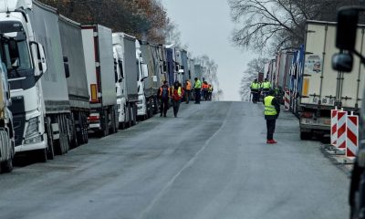 Ukrainian trucks are parked near the Poland-Ukraine border, near the village of Korczowa, Poland November 19, 2023. REUTERS/Yan Dobronosov/File Photo