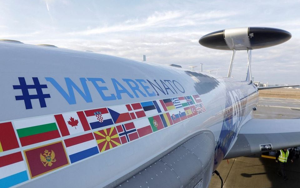 A NATO AWACS surveillance plane is parked at the Romanian Air Force 90th Airlift Base, in Otopeni, Ilfov, Romania, January 17, 2023. Inquam Photos/George Calin via REUTERS/File photo