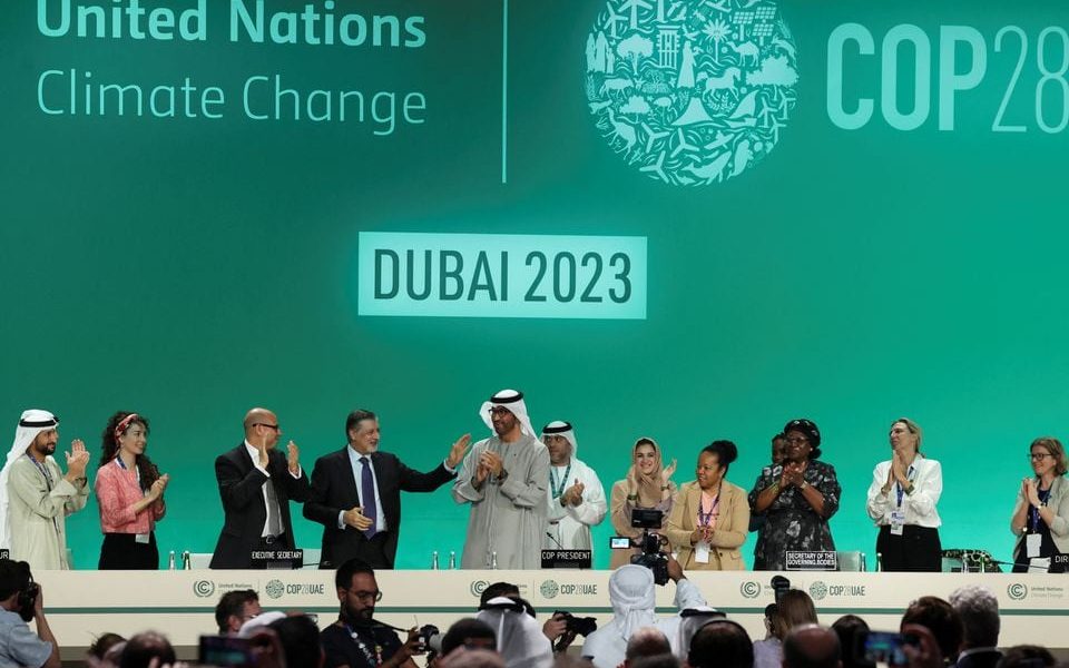 United Arab Emirates Minister of Industry and Advanced Technology and COP28 President Sultan Ahmed Al Jaber attends the plenary, after a draft of a negotiation deal was released, at the United Nations Climate Change Conference COP28 in Dubai, United Arab Emirates, December 13, 2023. REUTERS/Amr Alfiky