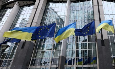 Flags of Ukraine fly in front of the EU Parliament building on the first anniversary of the Russian invasion, in Brussels, Belgium February 24, 2023. REUTERS/Yves Herman/ FILE PHOTO
