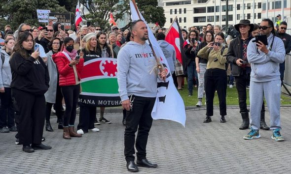 People take part in a march lead by New Zealand political party Te Pati Maori to demonstrate against the incoming government and its policies, in Wellington, New Zealand, December 5, 2023. REUTERS/Lucy Craymer