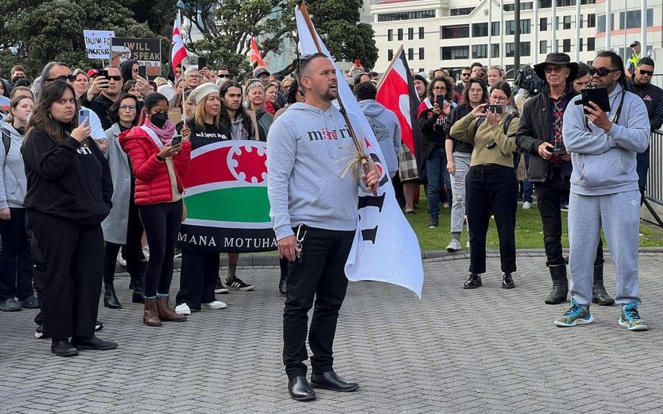 People take part in a march lead by New Zealand political party Te Pati Maori to demonstrate against the incoming government and its policies, in Wellington, New Zealand, December 5, 2023. REUTERS/Lucy Craymer