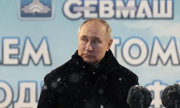 Russian President Vladimir Putin attends a flag-raising ceremony for two nuclear-powered submarines in the northern city of Severodvinsk, Russia, December 11, 2023. Sputnik/Kirill Iodas/Pool via REUTERS