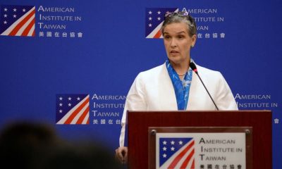 FILE PHOTO: Sandra Oudkirk, director of the American Institute in Taiwan (AIT), speaks at a press conference in Taipei, Taiwan July 19, 2023. REUTERS/Fabian Hamacher/File Photo