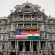 The flags of the United States and India are displayed on the Eisenhower Executive Office Building at the White House in Washington, U.S., June 21, 2023. REUTERS/Elizabeth Frantz/File photo